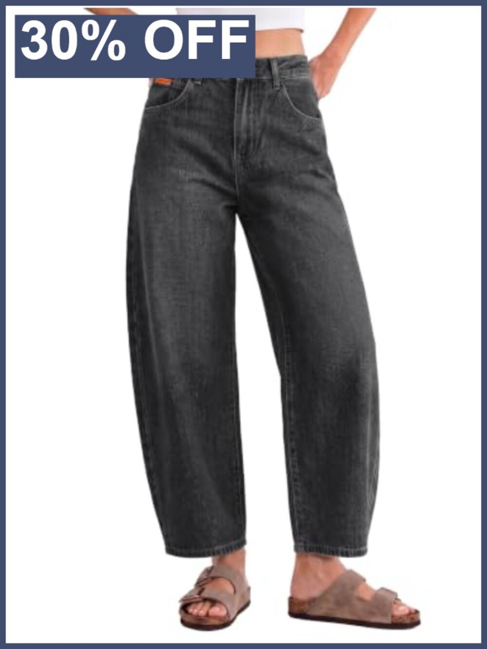 Barrel Jeans for Women Elastic Waist Baggy Cropped Denim Pants High Rise Wide